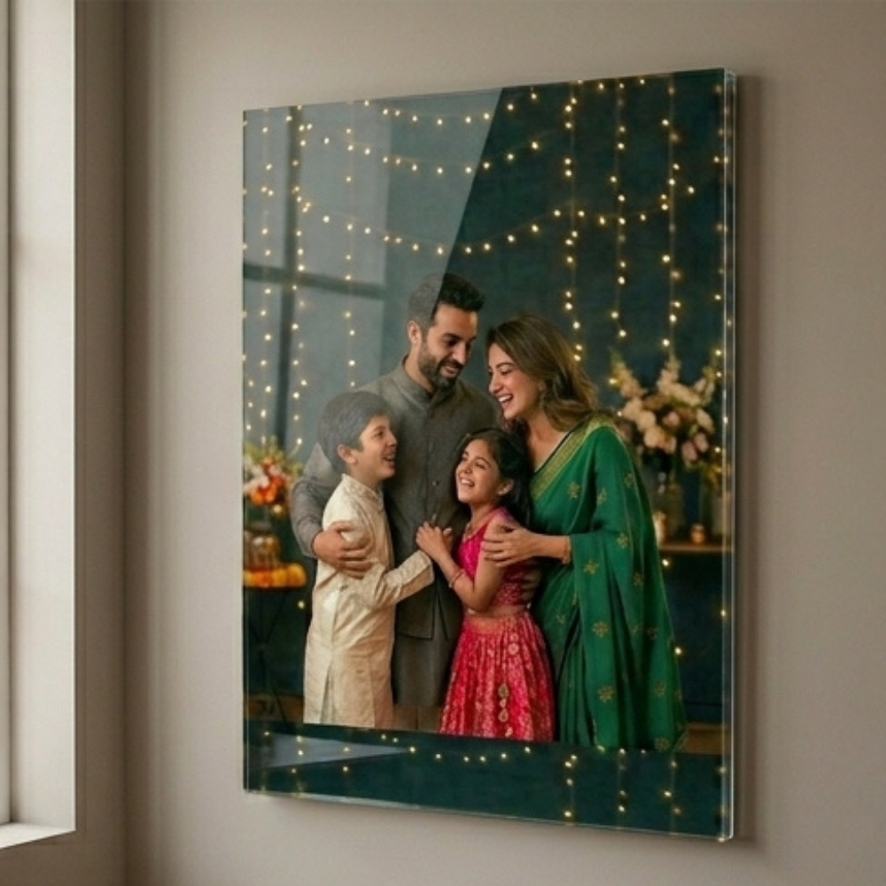 Bazinco Personalised Acrylic Glossy Photo Frame for Parents | Custom Family Picture Frame | Anniversary & Wedding Gift for Mom Dad | Premium Wall Mount Acrylic Photo Frame