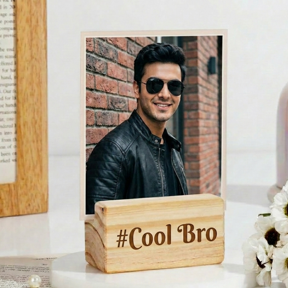 Bazinco Personalized Wooden Photo Stand for Brother | Cool Bro Custom Photo Frame | Personalized Picture Stand | Birthday & Rakhi Gift for Brother