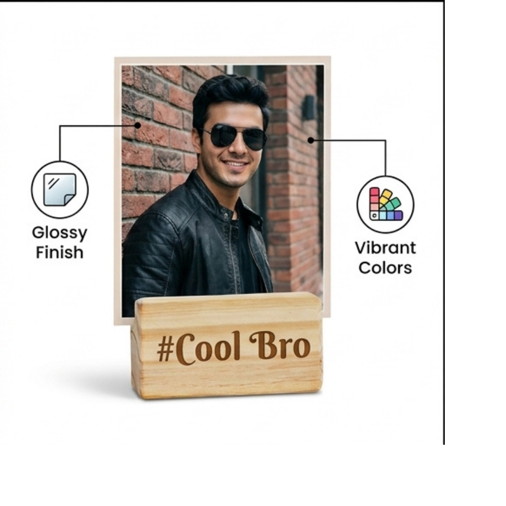 Bazinco Personalized Wooden Photo Stand for Brother | Cool Bro Custom Photo Frame | Personalized Picture Stand | Birthday & Rakhi Gift for Brother