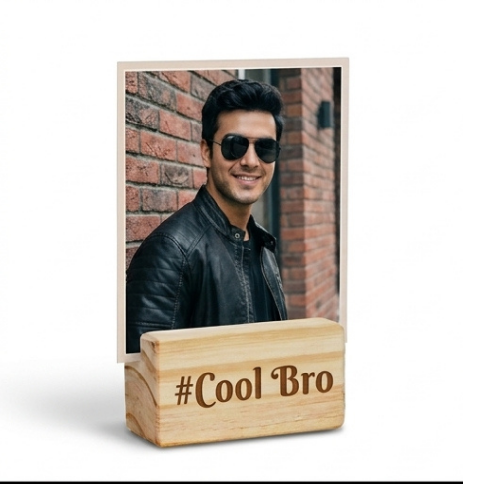 Bazinco Personalized Wooden Photo Stand for Brother | Cool Bro Custom Photo Frame | Personalized Picture Stand | Birthday & Rakhi Gift for Brother
