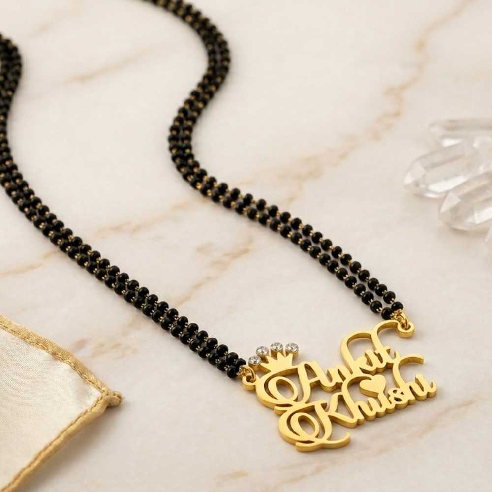 Personalised Couple Name Crown Mangalsutra for Women – Custom Royal Love Jewellery by Bazinco