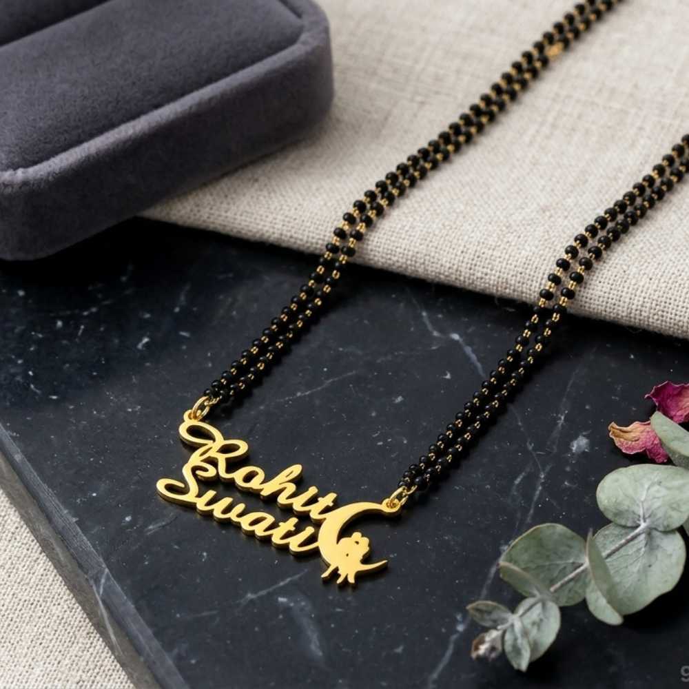 Personalised Moon Mangalsutra with Couple Name – Unique Romantic Gift for Wife by Bazinco