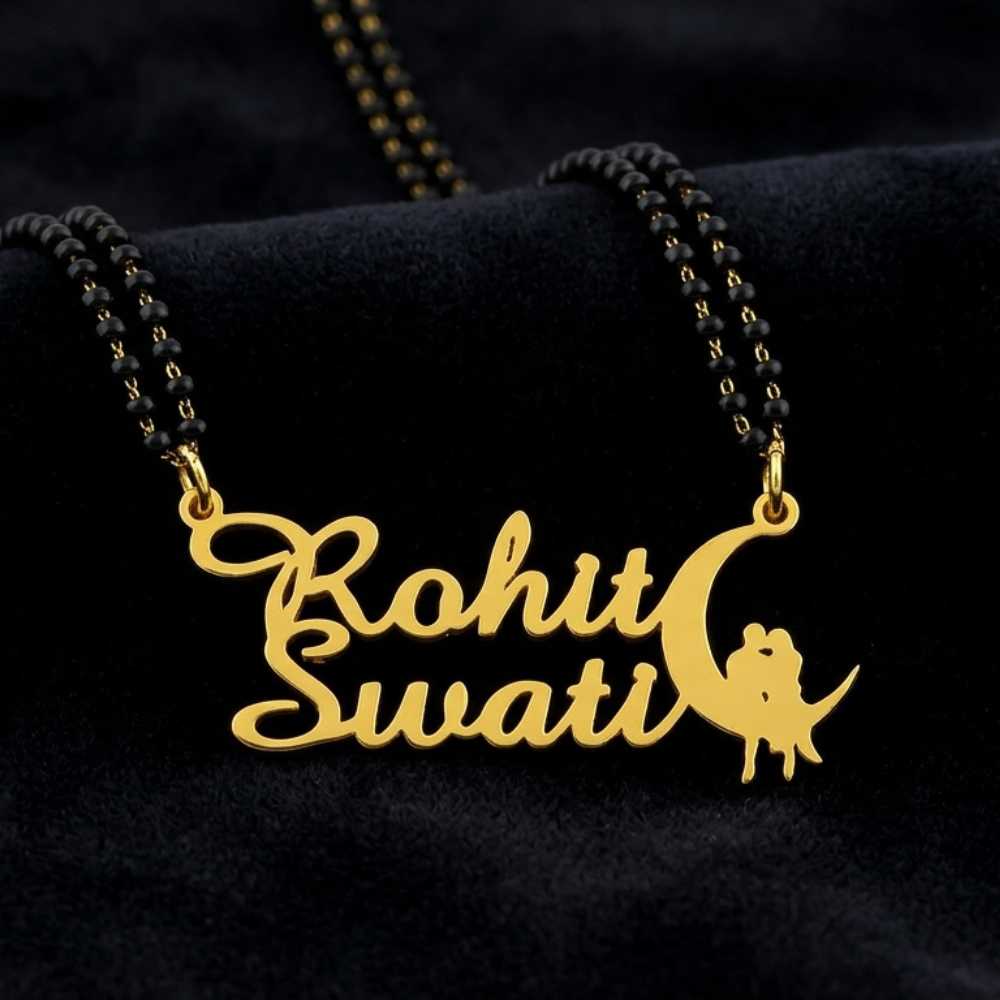 Personalised Moon Mangalsutra with Couple Name – Unique Romantic Gift for Wife by Bazinco