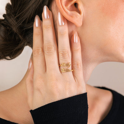 Bazinco Personalised Double Name Ring — custom two name ring women