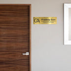 Bazinco name plates
chartered accountant name plate
Custom metal name plate
personalised gold metal name plate 
custom home decor
office name plate