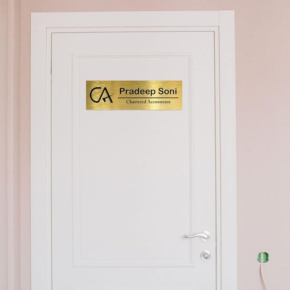 Bazinco name plates
chartered accountant name plate
Custom metal name plate
personalised gold metal name plate 
custom home decor
office name plate