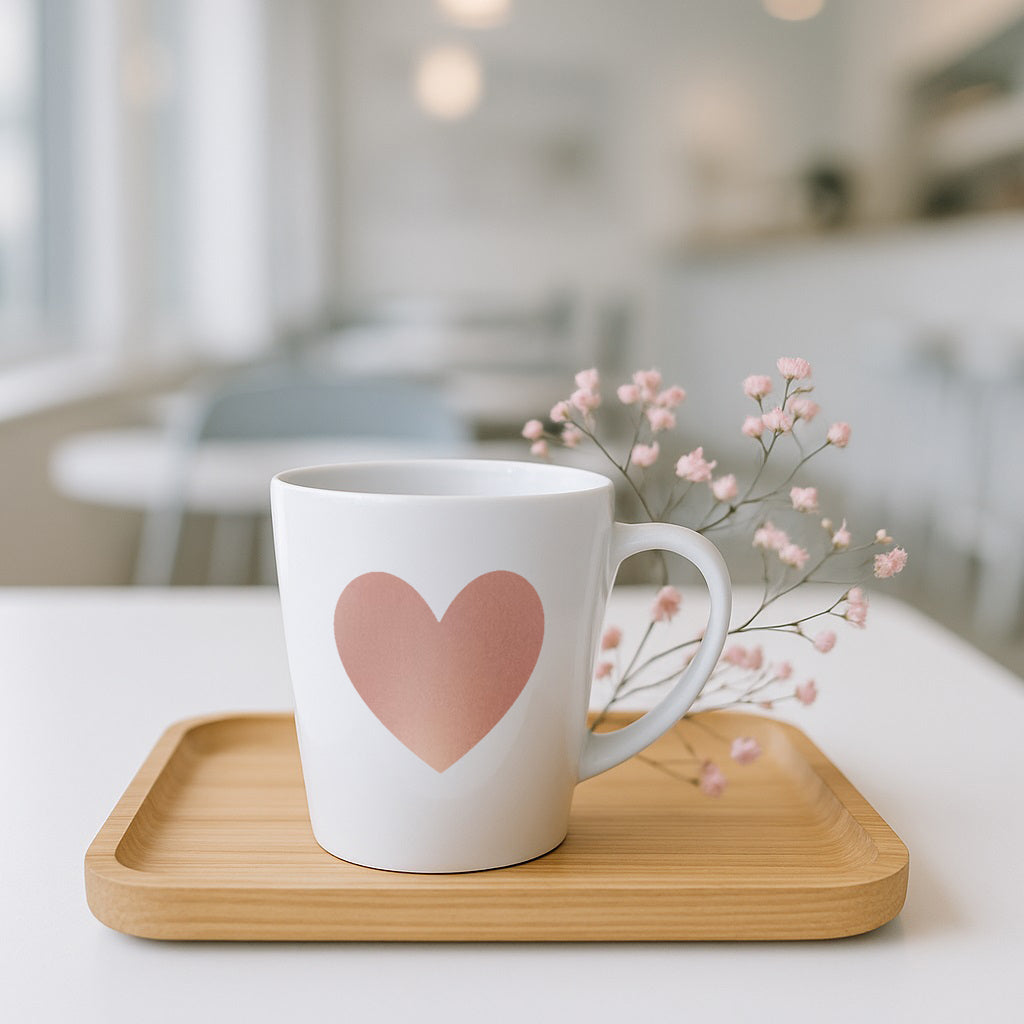 custom heart mug, personalized white coffee mug, rose gold heart mug