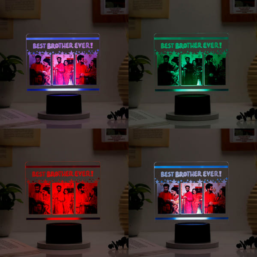 Bazinco Personalised Raksha Bandhan LED Photo Stand | Custom Acrylic Photo Lamp with 3 Photos | Best Bhai Ever Gift | Rakhi Gift for Brother | Personalized Night Light
