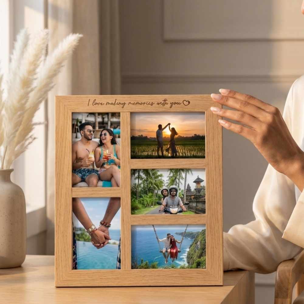 Bazinco Memory Photo Frame Collage – Custom Wooden Picture Frame for Couples, Anniversary & Love Gifts