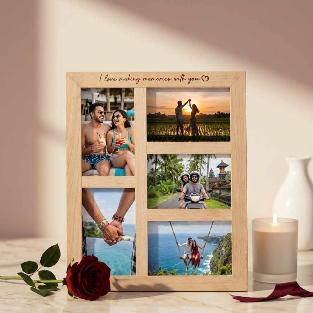 Bazinco Memory Photo Frame Collage – Custom Wooden Picture Frame for Couples, Anniversary & Love Gifts