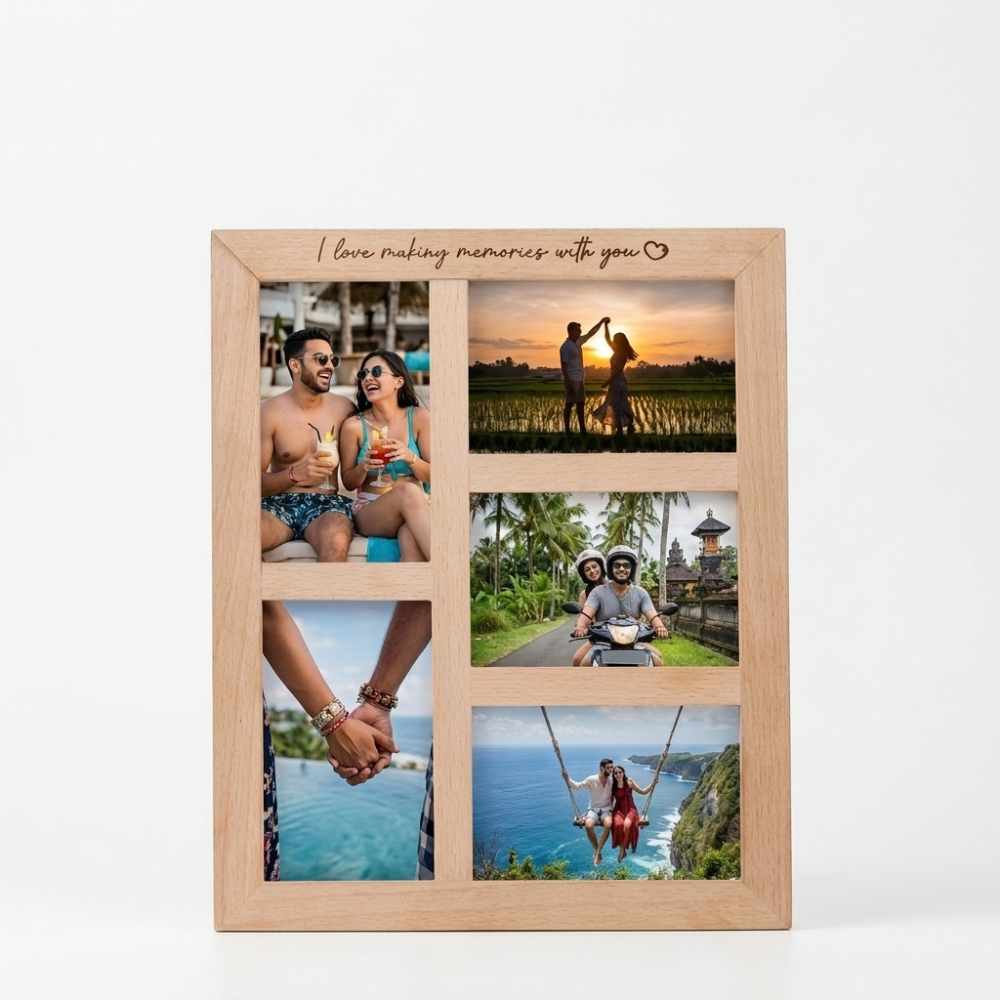 Bazinco Memory Photo Frame Collage – Custom Wooden Picture Frame for Couples, Anniversary & Love Gifts