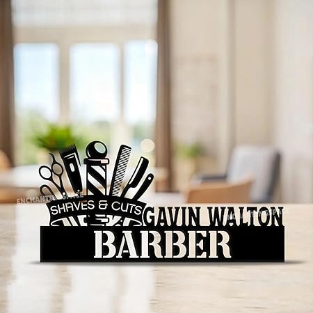 Bazinco Barber Tools Personalized Barber Name Plate | Custom Salon Name Board for Barbershop