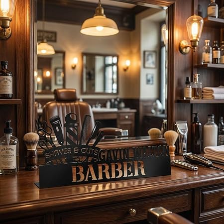 Bazinco Barber Tools Personalized Barber Name Plate | Custom Salon Name Board for Barbershop