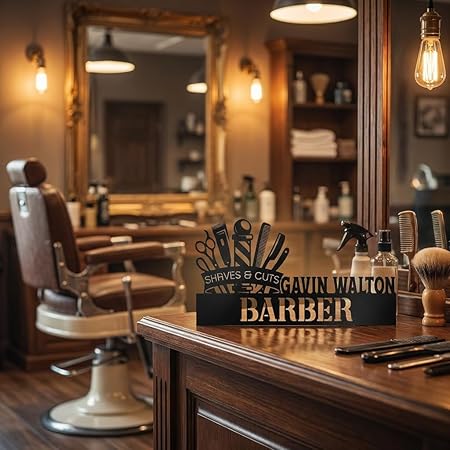 Bazinco Barber Tools Personalized Barber Name Plate | Custom Salon Name Board for Barbershop