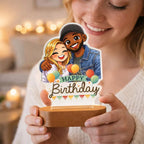 Bazinco Personalized Birthday Couple Caricature LED Lamp | Custom Photo to Cartoon Acrylic Night Lamp | Birthday Gift for Boyfriend, Girlfriend, Husband & Wife