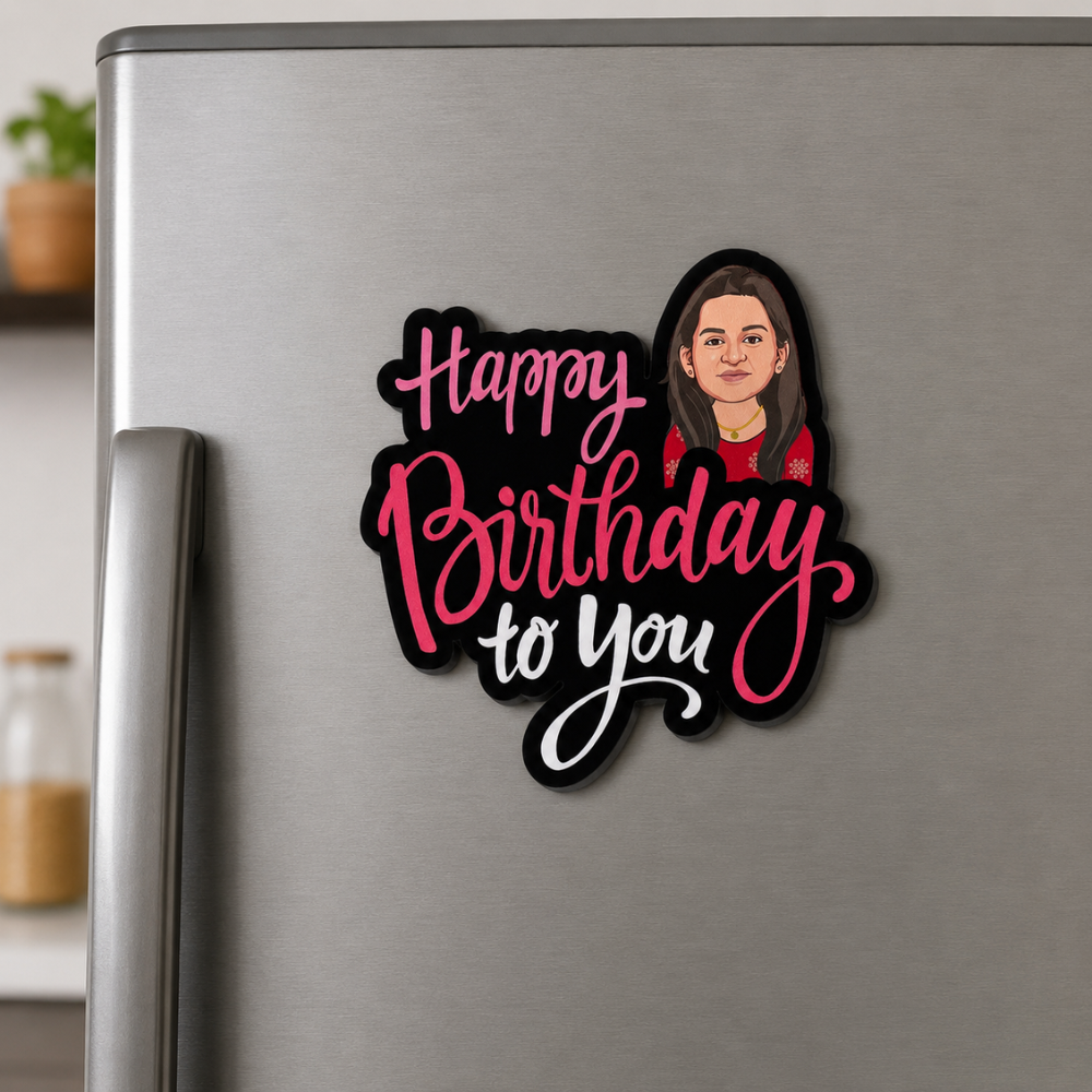 Bazinco Personalized Birthday Photo Fridge Magnet | Custom Happy Birthday Refrigerator Magnet with Photo | Personalized Birthday Gift & Kitchen Decor