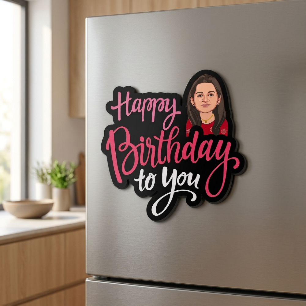 Bazinco Personalized Birthday Photo Fridge Magnet | Custom Happy Birthday Refrigerator Magnet with Photo | Personalized Birthday Gift & Kitchen Decor