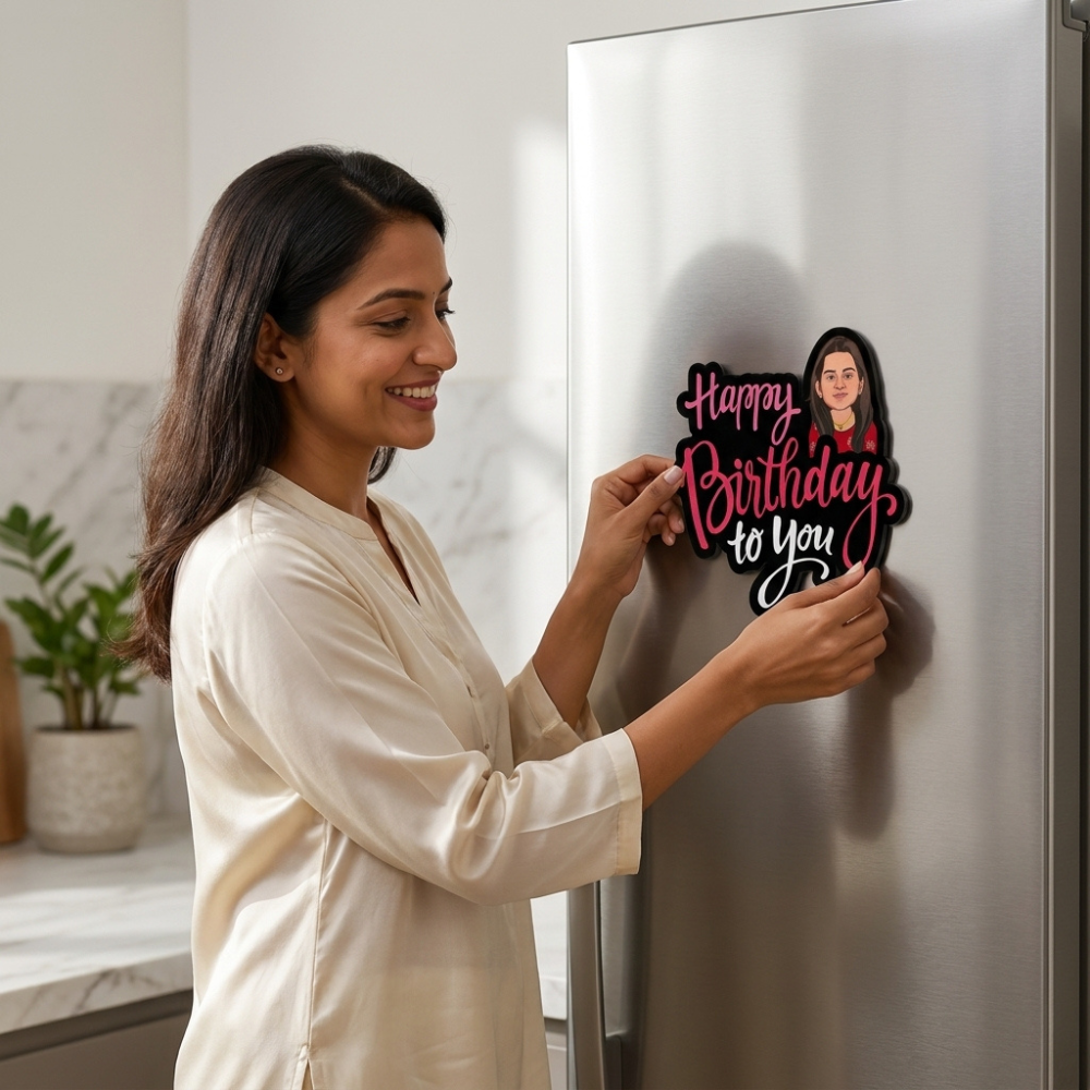 Bazinco Personalized Birthday Photo Fridge Magnet | Custom Happy Birthday Refrigerator Magnet with Photo | Personalized Birthday Gift & Kitchen Decor