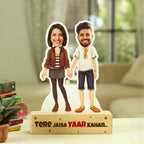 Bazinco Personalized Caricature with Wooden Stand for Friends | Custom Acrylic Plaque | Unique Best Friend Gift for Birthday & Friendship Day