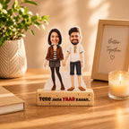 Bazinco Personalized Caricature with Wooden Stand for Friends | Custom Acrylic Plaque | Unique Best Friend Gift for Birthday & Friendship Day