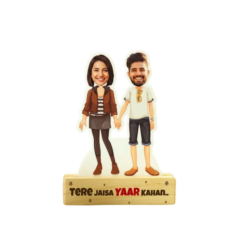 Bazinco Personalized Caricature with Wooden Stand for Friends | Custom Acrylic Plaque | Unique Best Friend Gift for Birthday & Friendship Day
