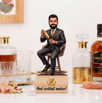 Bazinco Custom Cocktail Maker Caricature | Personalized Bartender Acrylic Standee with Wooden Base | Creative Gift for Mixologist, Home Bar & Office Desk