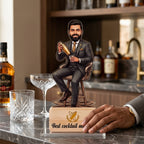 Bazinco Custom Cocktail Maker Caricature | Personalized Bartender Acrylic Standee with Wooden Base | Creative Gift for Mixologist, Home Bar & Office Desk