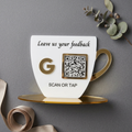 Bazinco Personalized Coffee Cup QR Review Stand | Custom Acrylic Google Review QR Display | Café Counter Feedback Sign | Business Branding Display