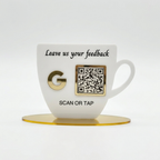 Bazinco Personalized Coffee Cup QR Review Stand | Custom Acrylic Google Review QR Display | Café Counter Feedback Sign | Business Branding Display