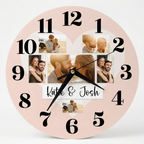 Bazinco Personalized Heart Photo Collage Wall Clock with Custom Names | Romantic Couple Picture Clock | Anniversary, Wedding & Valentine's Gift | Silent Quartz Home Decor