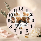 Bazinco Personalized Heart Photo Collage Wall Clock with Custom Names | Romantic Couple Picture Clock | Anniversary, Wedding & Valentine's Gift | Silent Quartz Home Decor