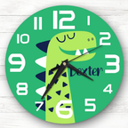 Bazinco Personalized Dinosaur Kids Wall Clock | Custom Name Dino Nursery Wall Clock | Cute Dinosaur Bedroom Decor for Boys | Silent Wall Clock