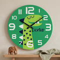 Bazinco Personalized Dinosaur Kids Wall Clock | Custom Name Dino Nursery Wall Clock | Cute Dinosaur Bedroom Decor for Boys | Silent Wall Clock