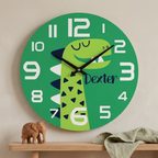 Bazinco Personalized Dinosaur Kids Wall Clock | Custom Name Dino Nursery Wall Clock | Cute Dinosaur Bedroom Decor for Boys | Silent Wall Clock