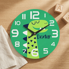 Bazinco Personalized Dinosaur Kids Wall Clock | Custom Name Dino Nursery Wall Clock | Cute Dinosaur Bedroom Decor for Boys | Silent Wall Clock