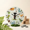 Bazinco Personalized Dinosaur Wall Clock with Initial & Name | Custom Kids Room Wall Clock | Nursery Decor | Silent Non-Ticking Glass Clock | Birthday Gift for Boys & Girls