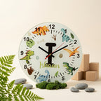 Bazinco Personalized Dinosaur Wall Clock with Initial & Name | Custom Kids Room Wall Clock | Nursery Decor | Silent Non-Ticking Glass Clock | Birthday Gift for Boys & Girls