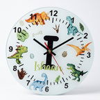 Bazinco Personalized Dinosaur Wall Clock with Initial & Name | Custom Kids Room Wall Clock | Nursery Decor | Silent Non-Ticking Glass Clock | Birthday Gift for Boys & Girls