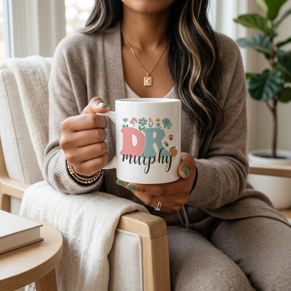 Bazinco Personalized Floral Monogram Name Coffee Mug | Custom Initial & Name Ceramic Mug | Personalized Tea & Coffee Cup Gift for Women, Girls, Friends, Wife | 325ml