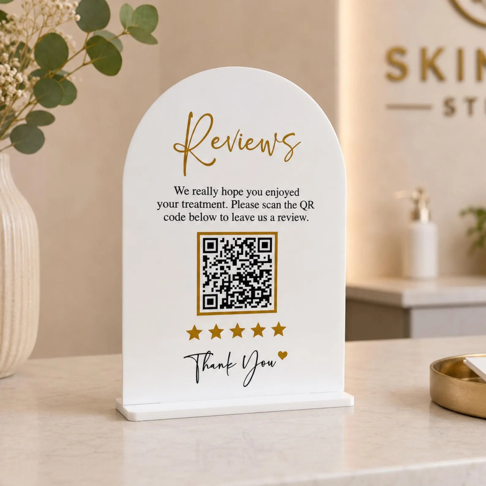 Bazinco Personalized Google Review QR Stand | Custom Acrylic Review QR Code Display Sign | Business Counter Feedback Display | Reception Desk Sign