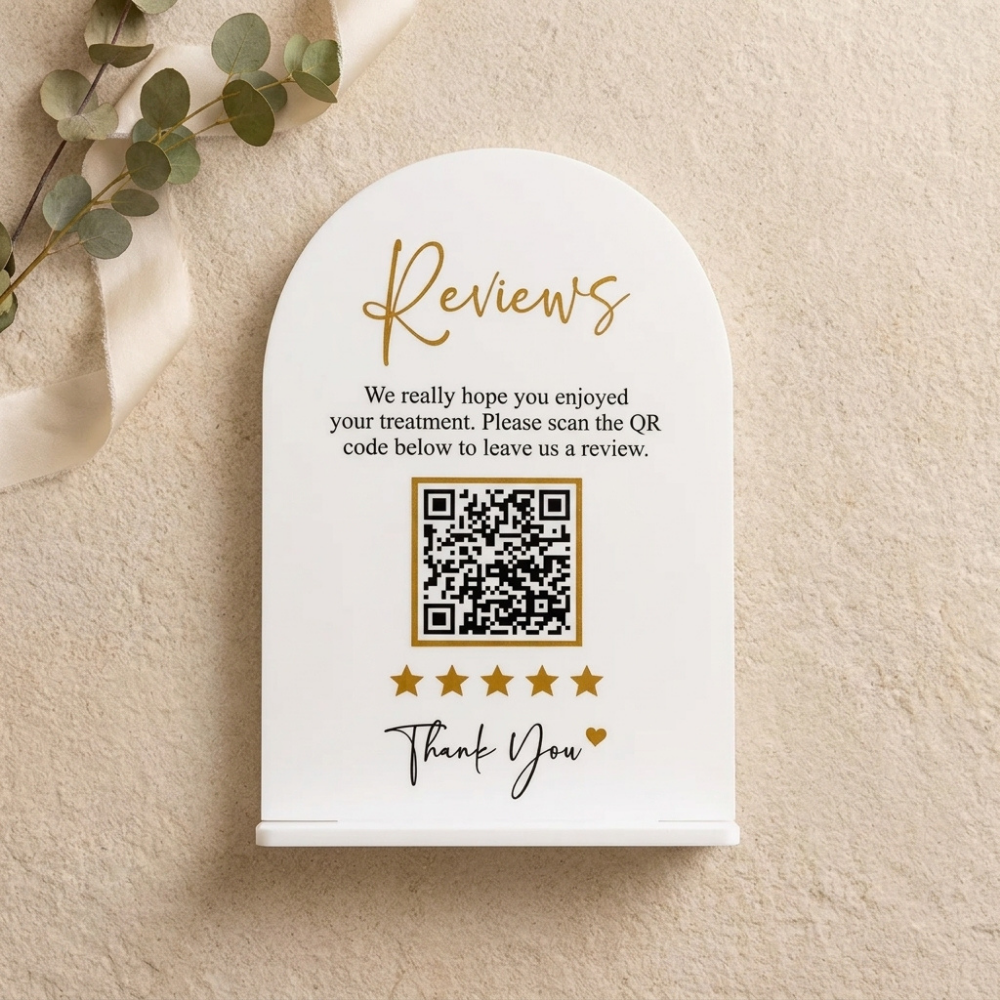 Bazinco Personalized Google Review QR Stand | Custom Acrylic Review QR Code Display Sign | Business Counter Feedback Display | Reception Desk Sign