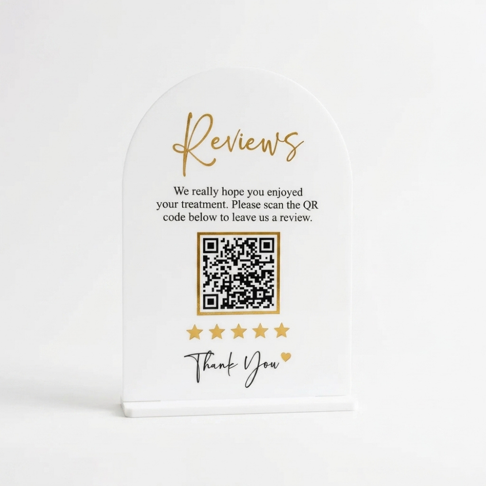 Bazinco Personalized Google Review QR Stand | Custom Acrylic Review QR Code Display Sign | Business Counter Feedback Display | Reception Desk Sign
