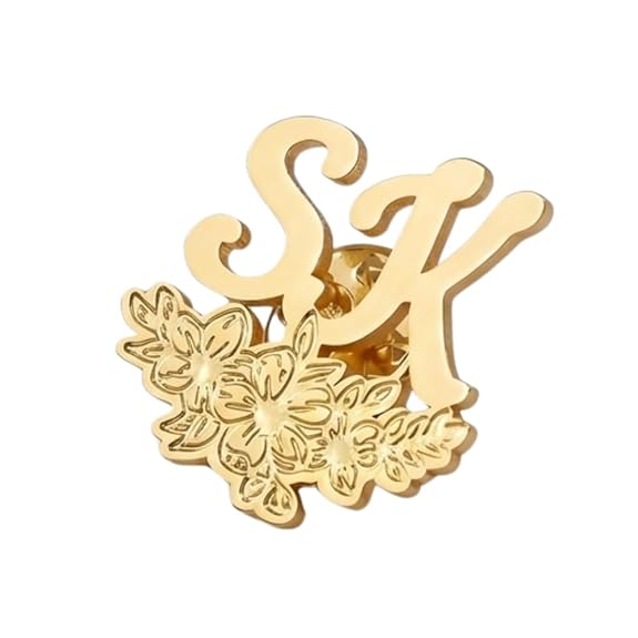 Bazinco Personalized Floral Initials Lapel Pin – Custom Monogram Brooch for Men