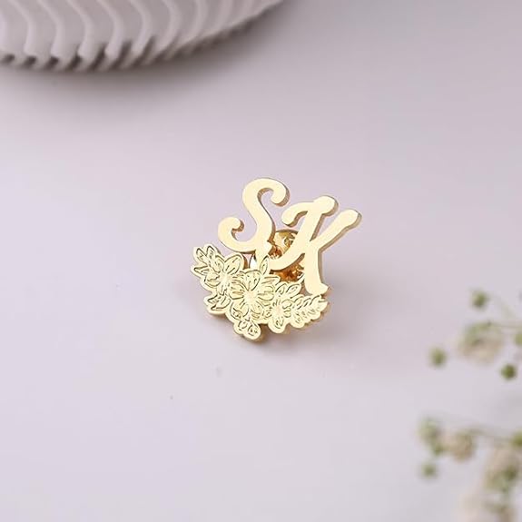Bazinco Personalized Floral Initials Lapel Pin – Custom Monogram Brooch for Men