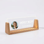 Bazinco Personalized Photo LED Desk Name Plate | Custom Acrylic Office Name Plate with Wooden Base