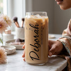 Bazinco Personalized Maid of Honor Glass Can Cup | Custom Name Bridesmaid Glass Tumbler | Wedding Party Gift with Bamboo Lid & Glass Straw