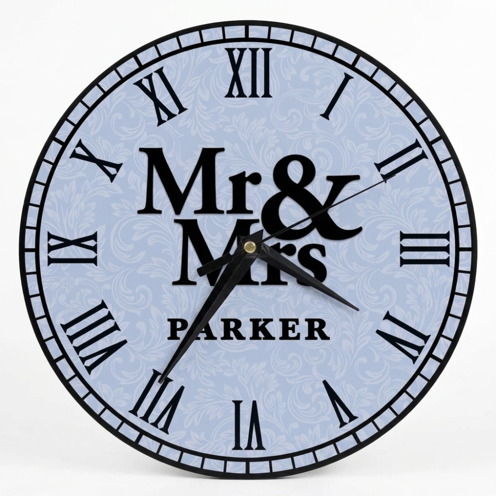 Bazinco Personalized Mr & Mrs Wall Clock | Custom Family Name Vintage Roman Numeral Wall Clock | Wedding & Anniversary Gift for Couples