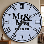 Bazinco Personalized Mr & Mrs Wall Clock | Custom Family Name Vintage Roman Numeral Wall Clock | Wedding & Anniversary Gift for Couples