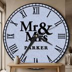 Bazinco Personalized Mr & Mrs Wall Clock | Custom Family Name Vintage Roman Numeral Wall Clock | Wedding & Anniversary Gift for Couples