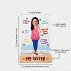 Bazinco Personalized My Sister Fun Caricature | Custom Acrylic Plaque with Wooden Base | Unique Sister Gift for Birthday, Raksha Bandhan & Special Occasions